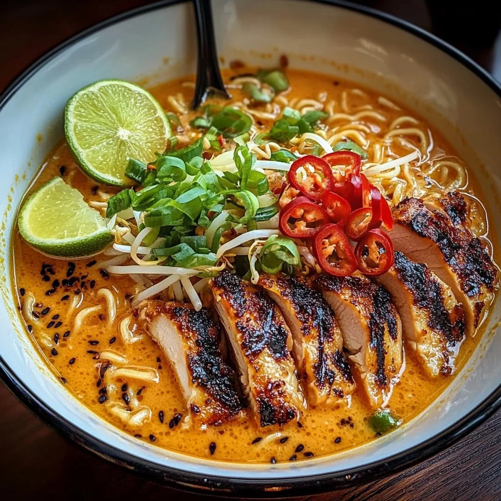 Fiery Chicken Ramen with Creamy Garlic Sauce