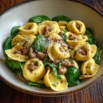 Garlic Butter Beef served with Spinach Tortellini in a delicious dish