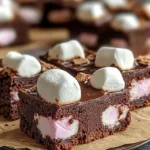 Delicious marshmallow brownie slice with chocolate and fluffy marshmallows