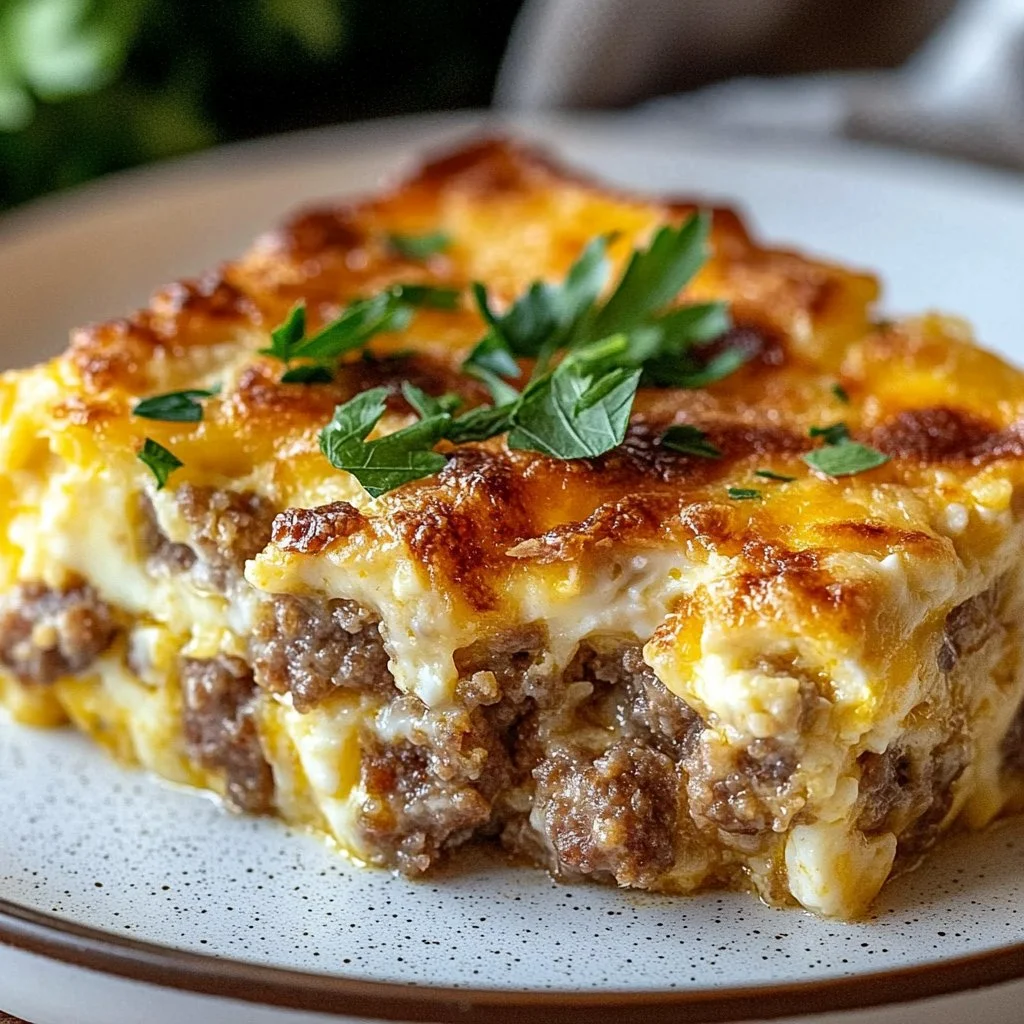 Delicious sausage and egg casserole baked to perfection