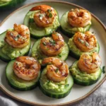 Delicious Shrimp Cucumber Bites served on a platter for appetizers.