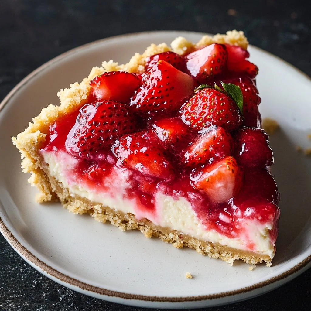 Delicious Strawberry Cheesecake Dump Cake topped with fresh strawberries