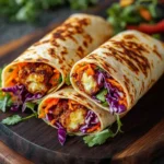 Delicious Sweet Chili Halloumi Wraps served on a plate with fresh ingredients