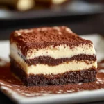 Delicious tiramisu brownies topped with cocoa and coffee flavors
